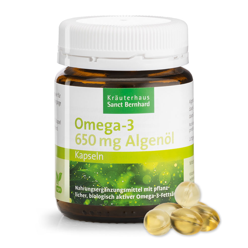 Sanct Bernhard Omega-3-Algenöl-Kapseln – Vegan, 650 mg Omega-3-Öl, 60 Kapseln