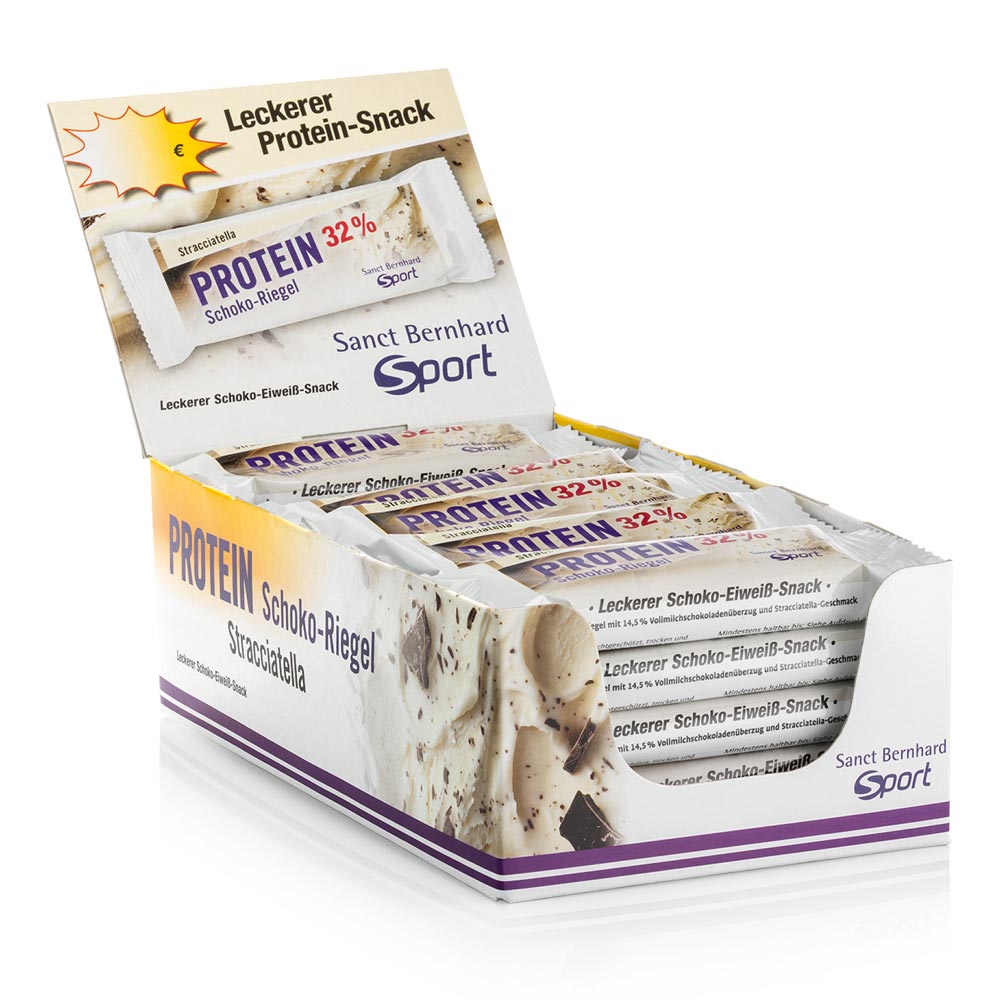Sanct Bernhard Sport Protein 32 % Schoko-Riegel Stracciatella 20er-Box