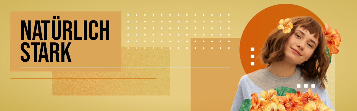 Frau mit Blumen im Haar. Der Titel lautet 