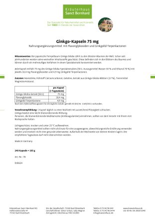 Ginkgo-Kapseln 75 mg 240 Kapseln