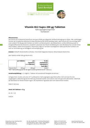 Vitamin-B12-Supra-200 µg-Tabletten 240 Tabletten
