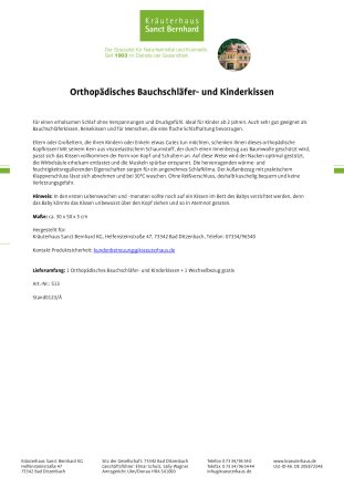 Orthopädisches Bauchschläferkissen  und Kinderkissen