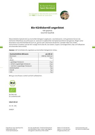 Bio-Kürbiskernöl ungeröstet 250 ml
