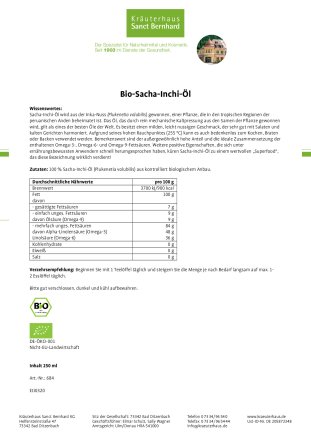 Bio-Sacha-Inchi-&Ouml;l 250 ml