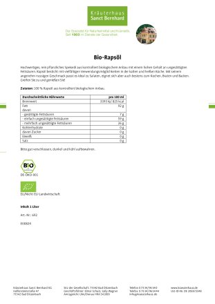Bio-Rapsöl