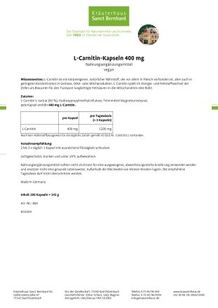 L-Carnitin-Kapseln 400 mg 200 Kapseln