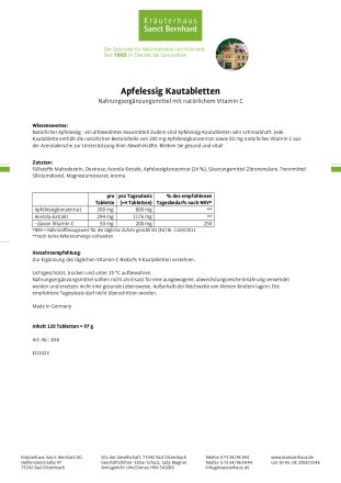 Apfelessig-Kautabletten 120 Tabletten