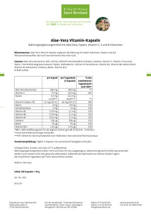 Aloe-Vera-Vitamin-Kapseln 100 Kapseln