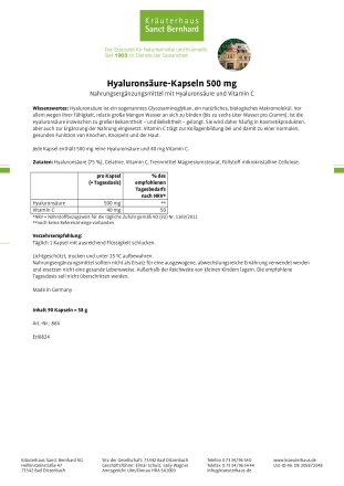 Hyaluronsäure-Kapseln 500 mg 90 Kapseln