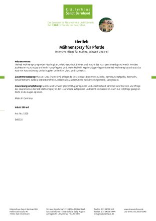 tierlieb  M&auml;hnenspray f&uuml;r Pferde 500 ml