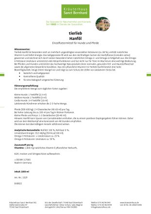 tierlieb Hanföl 1000 ml