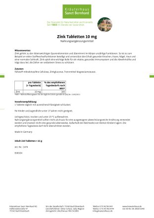 Zink-Tabletten 10 mg 210 Tabletten