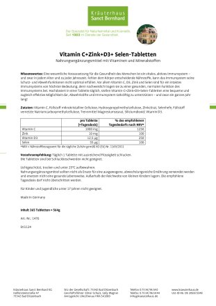 Vitamin C+Zink+D3+ Selen-Tabletten 365 Tabletten