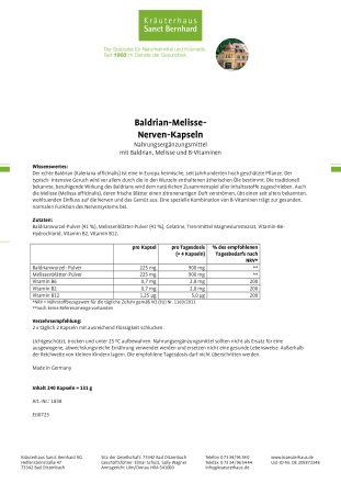Baldrian-Melisse-Nerven-Kapseln 240 Kapseln