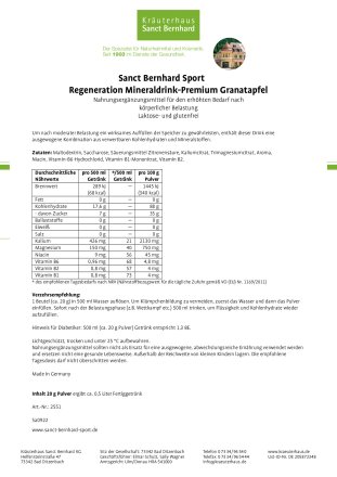 Sanct Bernhard Sport Regeneration Mineraldrink-Premium Sachet 20 g