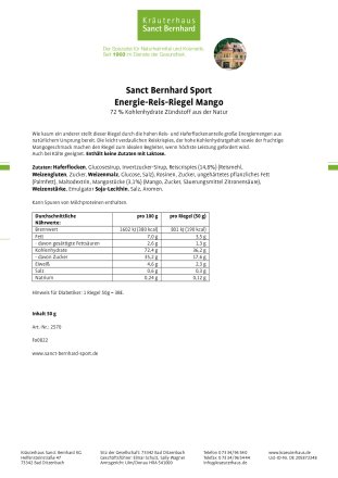 Sanct Bernhard Sport Energie Reis-Riegel Mango 50 g