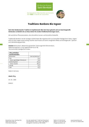 Traditions-Bonbons Bio Ingwer 170 g