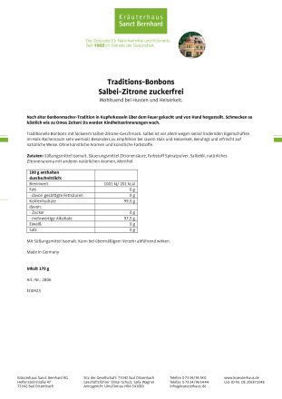 Traditions-Bonbons Salbei-Zitrone zuckerfrei 170 g