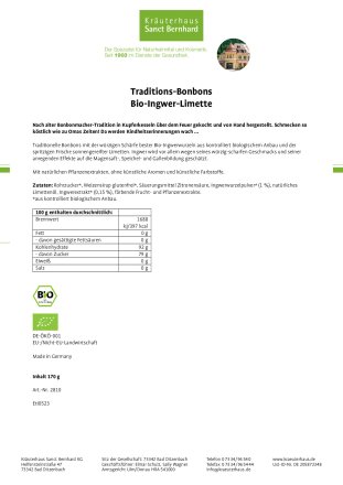 Traditions-Bonbons Bio-Ingwer-Limette 170 g